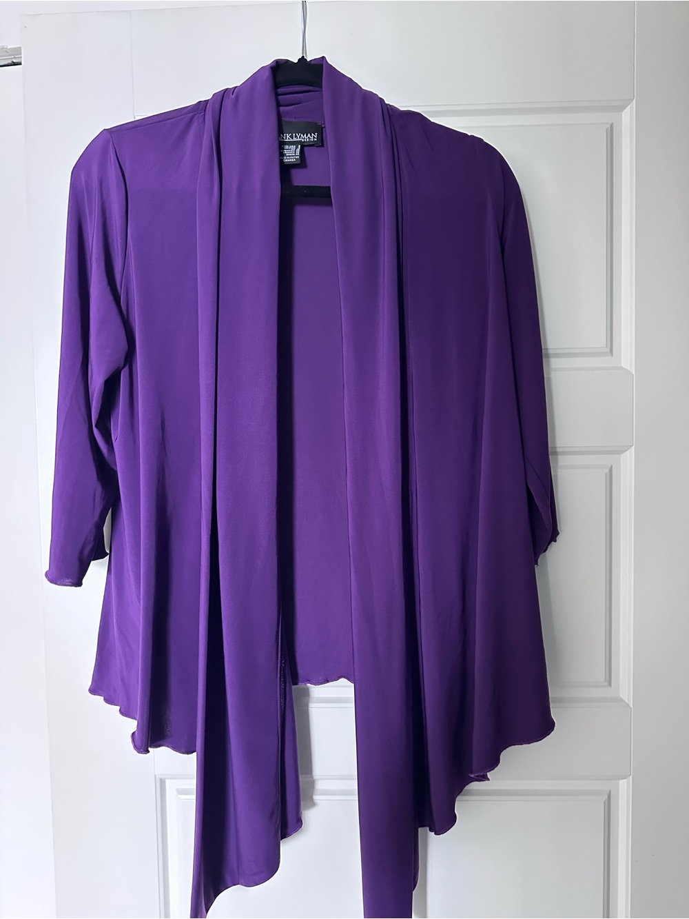 Frank Lyman Design Purple Draped Open Cardigan sz 8 to 10 Made in Canada